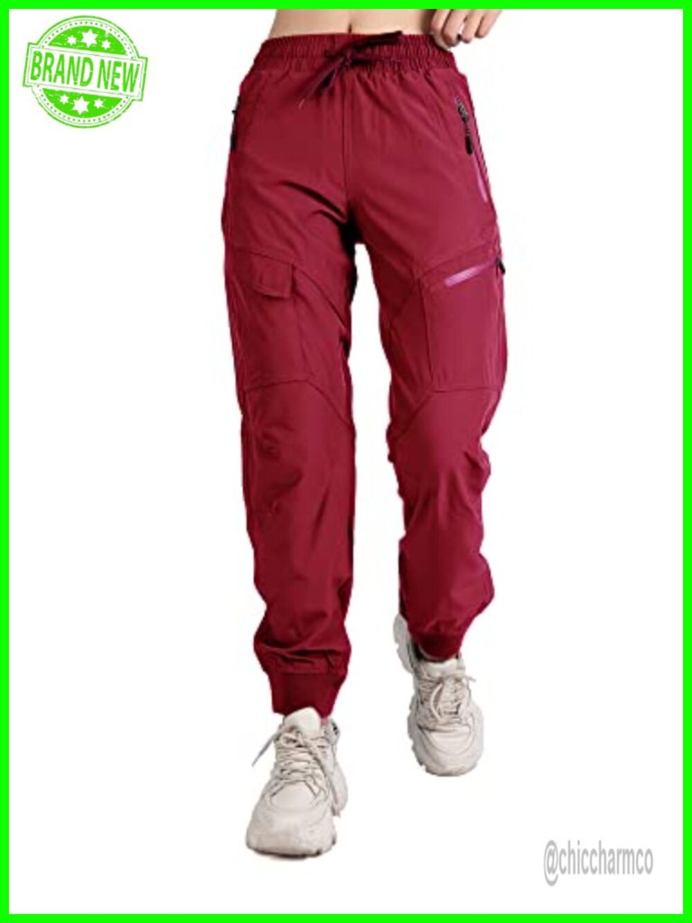 Women's Athletic Hiking Cargo Joggers Lightweight Quick Dry UPF 50 Zipper